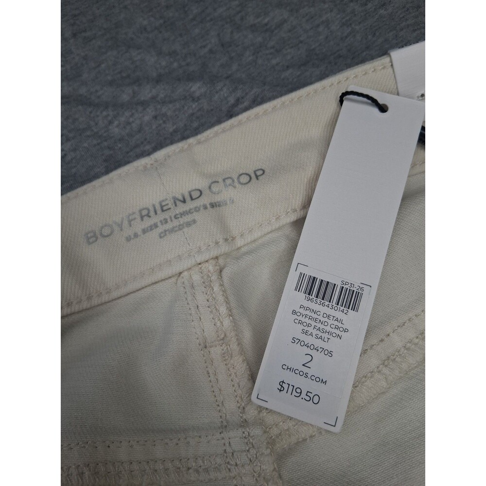 NWT Chico’s Boyfriend Crop Jeans Cream Denim Stretch Pants Piping Detail 2 US 12 - Picture 5 of 15